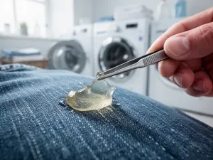 Zbliżenie na charakterystyczną, ziarnistą i pofalowaną fakturę tkaniny typu krep w neutralnych odcieniach.